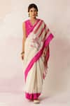 Buy_Shivani Bhargava_White Saree Handwoven Chanderi Embroidered Cross Stitch  _Online_at_Aza_Fashions