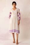 Buy_Shivani Bhargava_White Linen Cotton Printed Floral V Neck Bahaar Dress _Online_at_Aza_Fashions