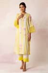 Buy_Shivani Bhargava_Beige Kurta Linen Cotton Water Colour Effect Print Stripe Bahaar Set _Online_at_Aza_Fashions