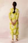 Shop_Shivani Bhargava_Yellow Kurta Handloom Cotton Printed Floral V Neck Bahaar And Pant Set _at_Aza_Fashions