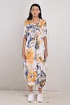 Bohame_White Modal Printed Tie And Dye Round Evelyn & Dress _Online_at_Aza_Fashions