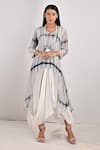 Bohame_Grey Crepe Printed Tie And Dye Round Eira & Layered Dress _Online_at_Aza_Fashions