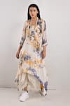 Bohame_Beige Crepe Printed Tie And Dye Round Cressida & Layered Dress _Online_at_Aza_Fashions