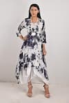 Bohame_White Crepe Printed Tie And Dye Round Harriet & Layered Dress _Online_at_Aza_Fashions