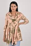 Buy_Bohame_Beige Modal Printed Tie And Dye Cowl Neck Lona & Frill Top _Online_at_Aza_Fashions