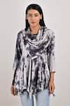 Buy_Bohame_Grey Modal Printed Tie And Dye Cowl Neck Layla & Frill Top _Online_at_Aza_Fashions