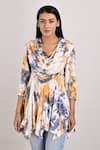 Bohame_Beige Modal Printed Tie And Dye Cowl Neck Maisie & Top _Online_at_Aza_Fashions