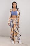 Buy_Bohame_Beige Crepe Printed Tie And Dye Jacket Open Jemina & Draped Pant Set _at_Aza_Fashions