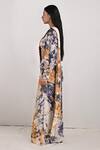 Buy_Bohame_Beige Crepe Printed Tie And Dye Square Neck Irina & Pre-draped Saree Set _Online_at_Aza_Fashions