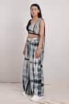 Bohame_Black Crepe Printed Tie And Dye V Neck Alafia Draped Top & Pant Set _Online_at_Aza_Fashions