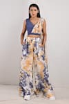 Buy_Bohame_Beige Crepe Printed Tie And Dye V Neck Alafia & Top & Pant Set _at_Aza_Fashions