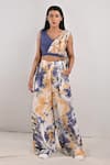 Bohame_Beige Crepe Printed Tie And Dye V Neck Alafia & Top & Pant Set _Online_at_Aza_Fashions