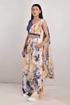 Buy_Bohame_Beige Crepe Printed Tie And Dye V Neck Alafia & Top & Pant Set _Online_at_Aza_Fashions