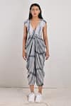 Buy_Bohame_Grey Crepe Printed Tie And Dye V Neck Diana & Jumpsuit _at_Aza_Fashions