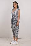 Bohame_Grey Crepe Printed Tie And Dye V Neck Diana & Jumpsuit _Online_at_Aza_Fashions