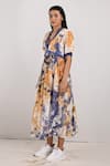 Buy_Bohame_Beige Crepe Printed Tie And Dye V Neck Seren & Dress _Online_at_Aza_Fashions