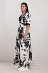 Bohame_White Crepe Printed Tie And Dye V Neck Tamsin & Dress _Online_at_Aza_Fashions