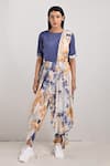 Buy_Bohame_Beige Crepe Printed Tie And Dye Round Adeline & Jumpsuit Saree _at_Aza_Fashions