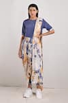 Bohame_Beige Crepe Printed Tie And Dye Round Adeline & Jumpsuit Saree _Online_at_Aza_Fashions