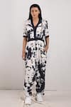 Buy_Bohame_White Crepe Printed Tie And Dye V Neck Dylan & Jumpsuit Saree _at_Aza_Fashions