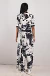 Shop_Bohame_White Crepe Printed Tie And Dye V Neck Dylan & Jumpsuit Saree _at_Aza_Fashions