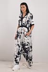 Bohame_White Crepe Printed Tie And Dye V Neck Dylan & Jumpsuit Saree _Online_at_Aza_Fashions