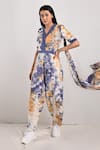 Buy_Bohame_Beige Crepe Printed Tie And Dye V Neck Nora & Jumpsuit Saree _at_Aza_Fashions