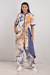 Buy_Bohame_Beige Crepe Printed Tie And Dye Mandarin Collar Sandra & Jumpsuit _at_Aza_Fashions