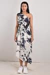 Buy_Bohame_White Crepe Printed Tie And Dye Asymmetric Vivian & One Shoulder Dress _at_Aza_Fashions