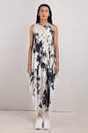 Bohame_White Crepe Printed Tie And Dye Round Noah & Dress _Online_at_Aza_Fashions