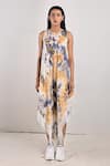 Buy_Bohame_Beige Crepe Printed Tie And Dye Round Donna & Dress _at_Aza_Fashions