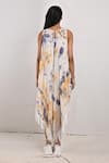 Shop_Bohame_Beige Crepe Printed Tie And Dye Round Donna & Dress _at_Aza_Fashions