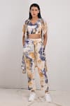 Buy_Bohame_Beige Crepe Printed Tie And Dye Jacket Open Penelope & Pant Set _at_Aza_Fashions