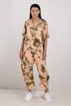 Buy_Bohame_Beige Crepe Printed Tie And Dye Round Bella & Jumpsuit _at_Aza_Fashions