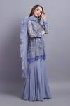 Asira_Blue Net Fleur Embroidered Kurta Sharara Set_Online_at_Aza_Fashions