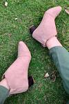 Buy_Tiesta_Pink Cut Work Blush Suede Boots _at_Aza_Fashions
