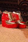 Buy_Tiesta_Red Lucknowi Floral Embroidered Sneakers _at_Aza_Fashions