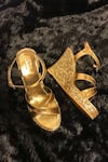 Tiesta_Gold Glitter Cross Strap Wedges _Online_at_Aza_Fashions