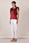 Buy_Arihant Rai Sinha_Maroon Satin Ruffle Sleeve Top_Online_at_Aza_Fashions