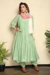 Buy_Falguni.Foram_Green Inner Slip Zari Butti Mal, Kurta , Scarf Set _at_Aza_Fashions