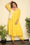 Buy_Falguni.Foram_Yellow Inner Slip Zari Butti Mal, Kurta Silk, Scarf Set _at_Aza_Fashions
