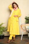 Falguni.Foram_Yellow Inner Slip Zari Butti Mal, Kurta Silk, Scarf Set _Online_at_Aza_Fashions