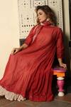 Shop_Falguni.Foram_Maroon Inner Slip Crush Silk, Kurta Silk, Pant Mal And Set _Online_at_Aza_Fashions