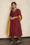 Buy_Falguni.Foram_Maroon Inner Slip Mal, Kurta Chanderi , Pant Modal And Dupatta Set _at_Aza_Fashions