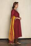 Shop_Falguni.Foram_Maroon Inner Slip Mal, Kurta Chanderi , Pant Modal And Dupatta Set _at_Aza_Fashions
