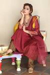 Falguni.Foram_Maroon Inner Slip Mal, Kurta Chanderi , Pant Modal And Dupatta Set _Online_at_Aza_Fashions