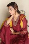 Buy_Falguni.Foram_Maroon Inner Slip Mal, Kurta Chanderi , Pant Modal And Dupatta Set _Online_at_Aza_Fashions