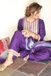 Falguni.Foram_Purple Kurta , Pant And Dupatta Organza Thread Embroidered Set _Online_at_Aza_Fashions