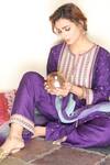 Buy_Falguni.Foram_Purple Kurta , Pant And Dupatta Organza Thread Embroidered Set _Online_at_Aza_Fashions