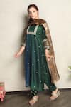 Shop_Falguni.Foram_Green Kurta Dupion Silk, Pant Viscose Gota Patti And Sequin Embroidered & Set _at_Aza_Fashions